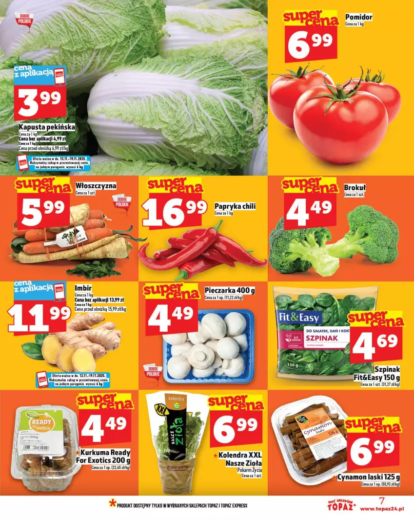 Gazetka promocyjna Topaz - Gazetka - ważna 13.11 do 19.11.2025 - strona 7 - produkty: Kolendra, Kurkuma, Papryka, Piec, Pieczarka, Top