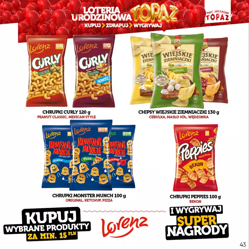 Gazetka promocyjna Topaz - Gazetka - ważna 17.04 do 18.06.2023 - strona 43 - produkty: Chipsy, Chrupki, Gry