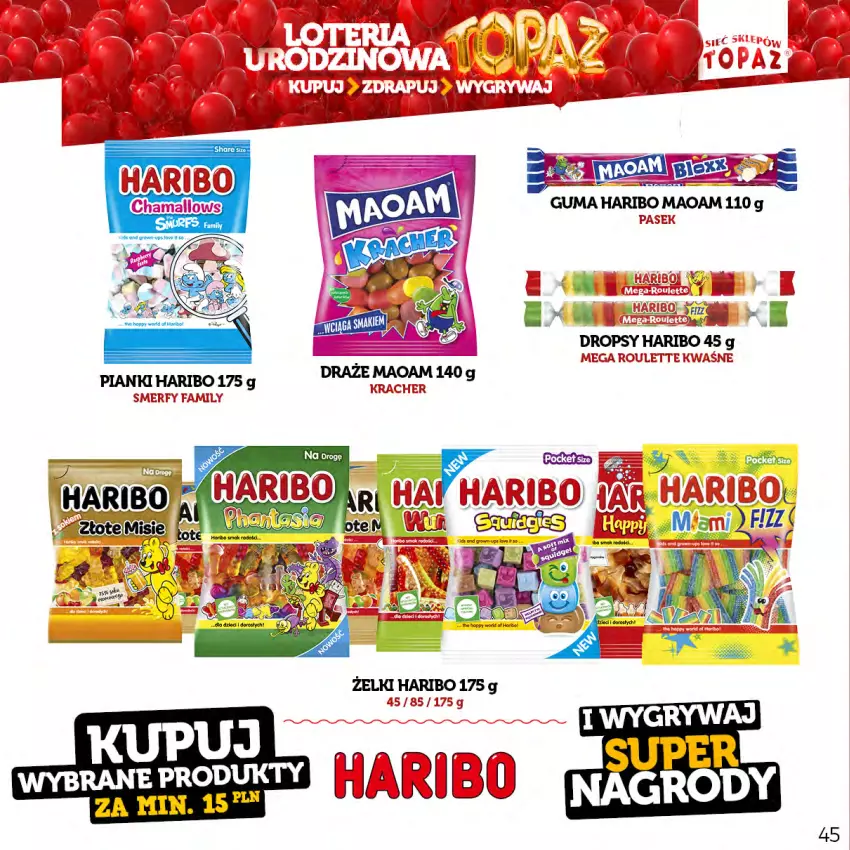 Gazetka promocyjna Topaz - Gazetka - ważna 17.04 do 18.06.2023 - strona 45 - produkty: Haribo