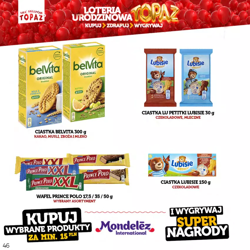 Gazetka promocyjna Topaz - Gazetka - ważna 17.04 do 18.06.2023 - strona 46 - produkty: BelVita, Ciastka, Fa, Gin, Kakao, Lubisie, Mleko, Mus, Prince Polo