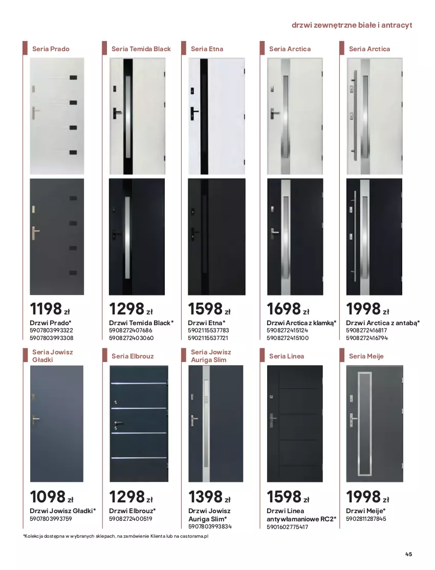 Gazetka promocyjna Castorama - Przewodnik drzwi, podłogi i gresy - ważna 01.10 do 31.12.2021 - strona 45 - produkty: Astor, Drzwi, Drzwi zewnętrzne, Gres, Klamka, Lack, Rama, Ser