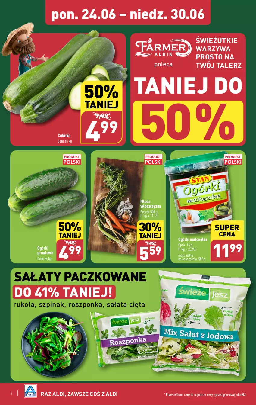 Gazetka promocyjna Aldi - Farmer ALDIK poleca świeże owoce i warzywa - ważna 24.06 do 30.06.2024 - strona 4 - produkty: Grunt, Roszponka, Rukola, Sałat, Szpinak, Talerz, Warzywa