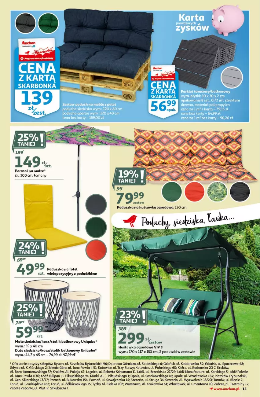 Gazetka promocyjna Auchan - Królestwo majsterkowicza Hipermarkety - ważna 08.04 do 14.04.2021 - strona 15 - produkty: Acer, Bielska, Cars, Fa, Fotel, Gra, Humana, Huśtawka, Kosz, Parasol, Poduszka, Siedzisko, Sos, Stolik, Tulipan