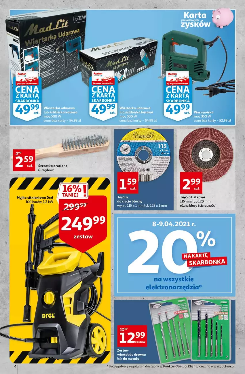 Gazetka promocyjna Auchan - Królestwo majsterkowicza Hipermarkety - ważna 08.04 do 14.04.2021 - strona 6 - produkty: Myjka ciśnieniowa, Szczotka, Szczotka druciana