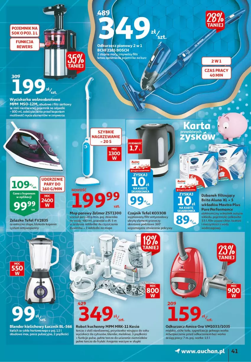 Gazetka promocyjna Auchan - 25 urodziny #1 Hipermarkety - ważna 22.04 do 28.04.2021 - strona 41 - produkty: Amica, Blender, Brit, Brita, Czajnik, Dywan, Dzbanek, Dzbanek filtrujący, Fa, Kasia, Mop, Mop parowy, Odkurzacz, Orka, Piec, Pojemnik, Przewód, Pur, Robot, Ser, Sok, Tefal, Top, Zelmer