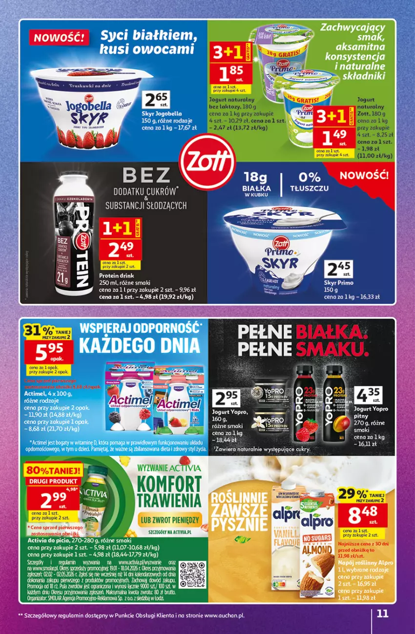 Gazetka promocyjna Auchan - Gazetka Znane Marki Hipermarket Auchan - ważna 23.04 do 30.04.2026 - strona 11 - produkty: Actimel, Activia, Aksam, Bell, Bella, Dzieci, Gra, Jogobella, Kalendarz, LANA, Mięta, Mola, Por