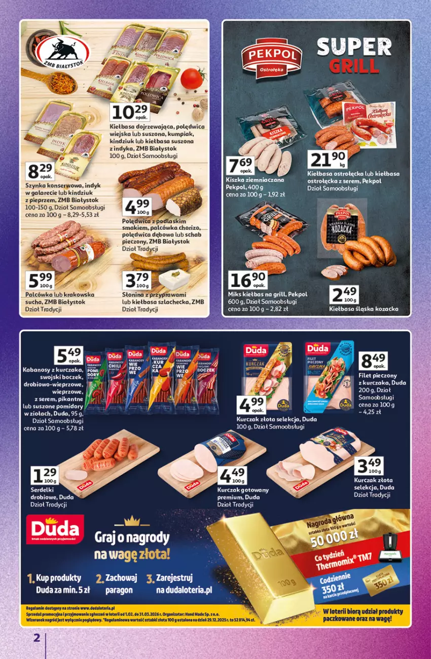 Gazetka promocyjna Auchan - Gazetka Znane Marki Hipermarket Auchan - ważna 23.04 do 30.04.2026 - strona 2 - produkty: Boczek, Duda, Gala, Grill, Kiełbasa, Kiełbasa śląska, Kindziuk, Kurczak, Kurczak gotowany, Pekpol, Piec, Pieprz, Podlaski, Polędwica, Schab pieczony, Ser, Szynka, Szynka konserwowa
