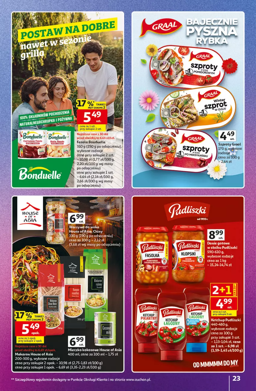 Gazetka promocyjna Auchan - Gazetka Znane Marki Hipermarket Auchan - ważna 23.04 do 30.04.2026 - strona 23 - produkty: Bonduelle, Fa, Fasola, House of Asia, Ketchup, Klopsiki, Kokos, Makaron, Mleczko