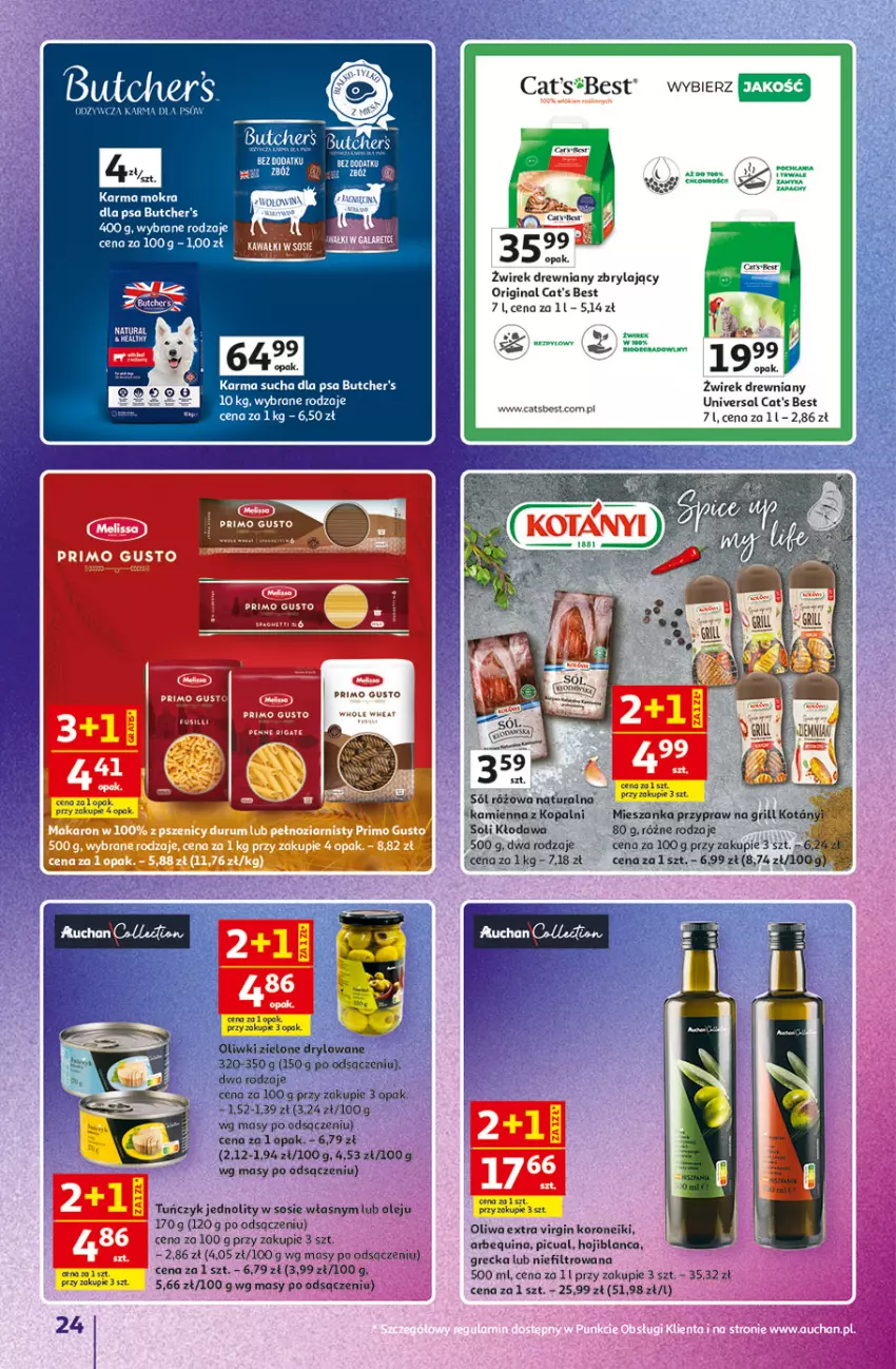 Gazetka promocyjna Auchan - Gazetka Znane Marki Hipermarket Auchan - ważna 23.04 do 30.04.2026 - strona 24 - produkty: Butcher's, Cat's Best, Gin, Grill, Olej, Sól, Sos, Tuńczyk