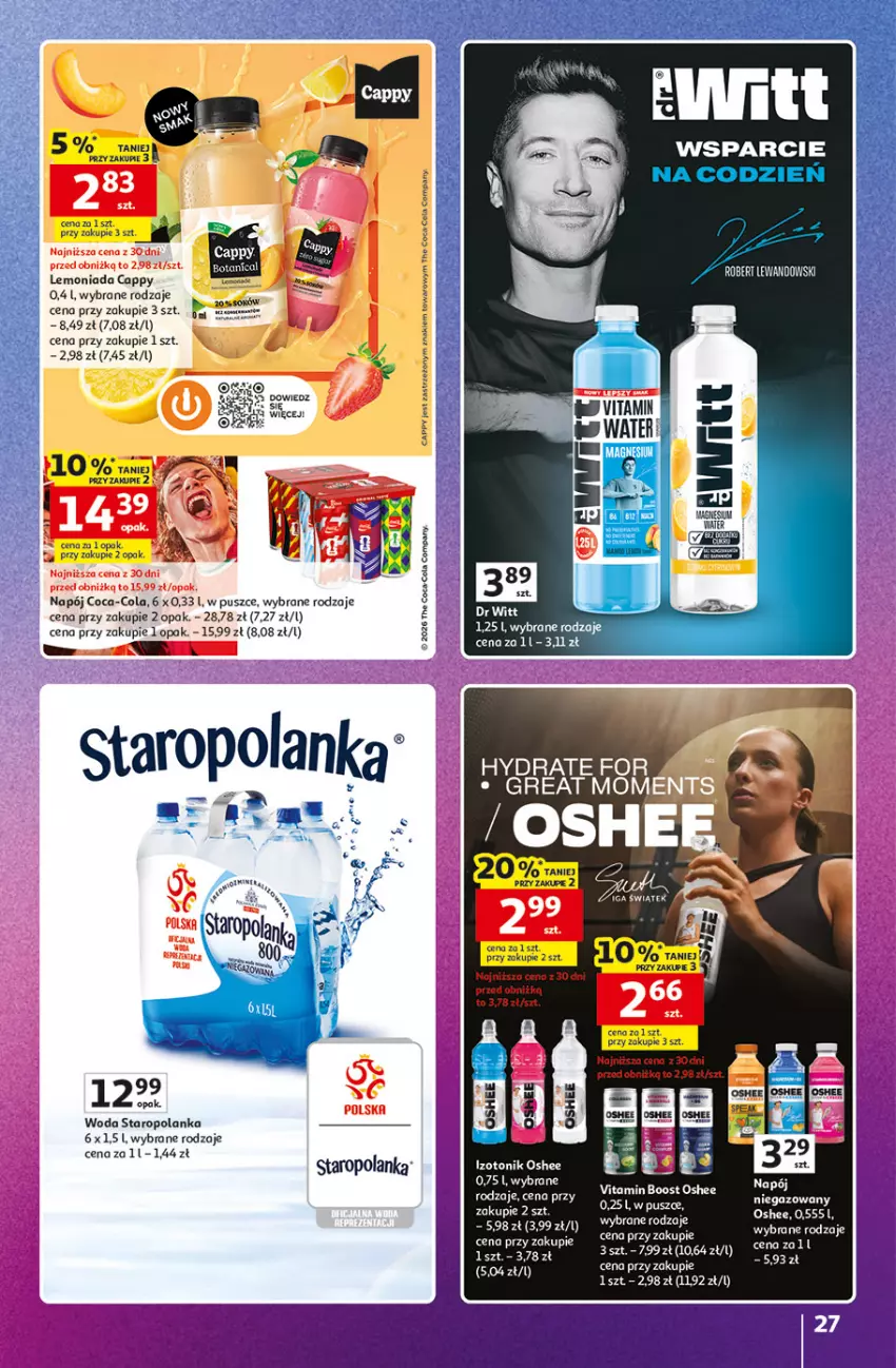 Gazetka promocyjna Auchan - Gazetka Znane Marki Hipermarket Auchan - ważna 23.04 do 30.04.2026 - strona 27 - produkty: Cappy, Coca-Cola, Fa, Lemoniada, Napój, Oshee, Sok, Staropolanka, Tonik, Woda