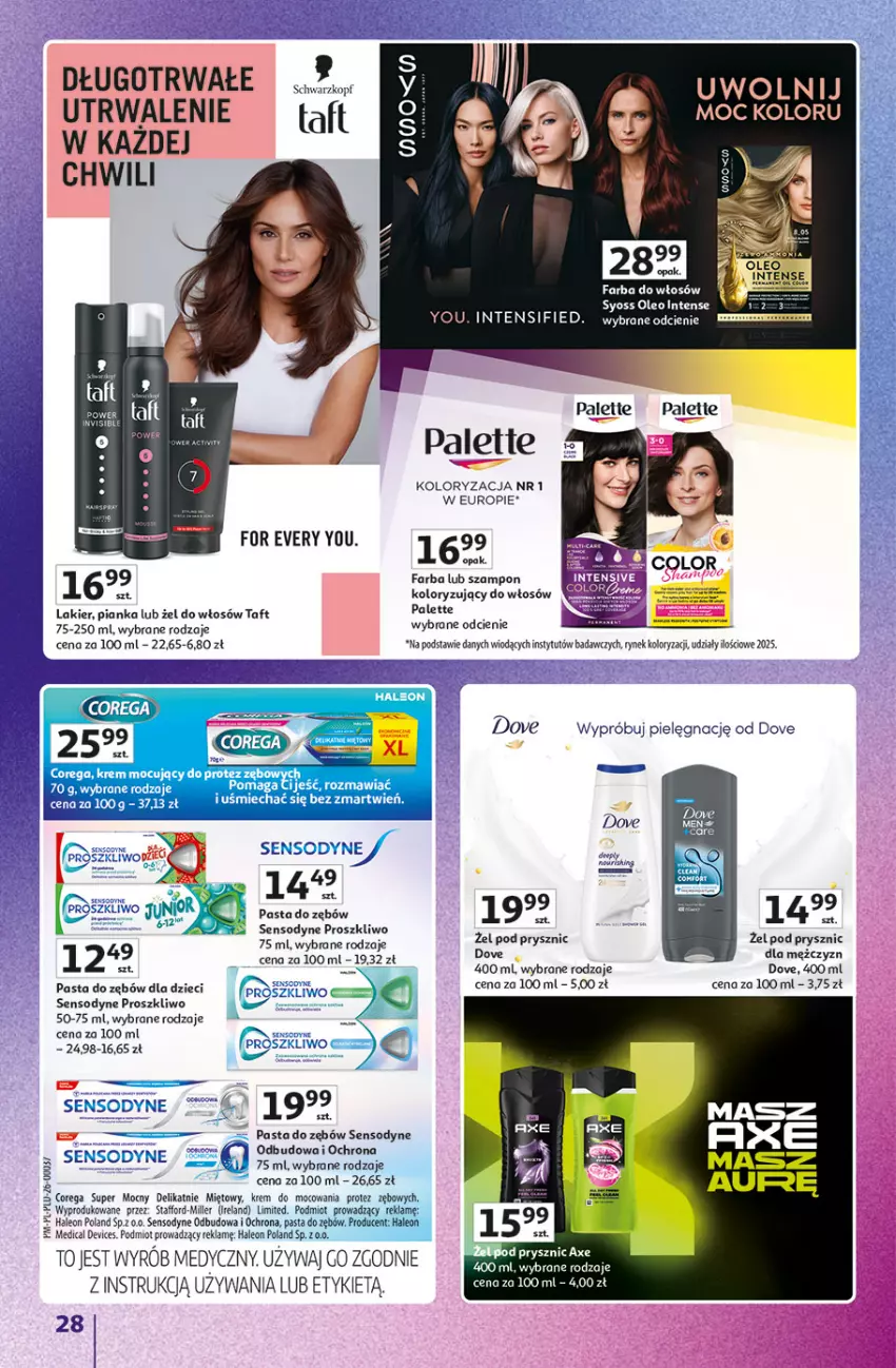 Gazetka promocyjna Auchan - Gazetka Znane Marki Hipermarket Auchan - ważna 23.04 do 30.04.2026 - strona 28 - produkty: Dove, Dzieci, Fa, Lakier, Leon, Oleo, Palette, Pasta do zębów, Sensodyne, Syoss, Szampon, Taft