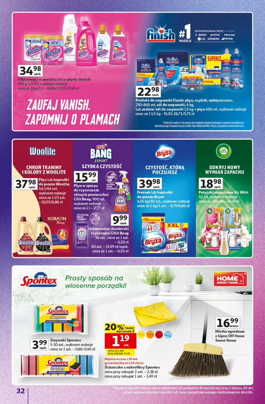 Gazetka promocyjna Auchan - Gazetka Znane Marki Hipermarket Auchan - ważna 23.04 do 30.04.2026 - strona 32 - produkty: Bosch, Bryza, Finish, Gorenje, Kije, Miotła, Odplamiacz, Por, Sól, Vanish, Zmywarki