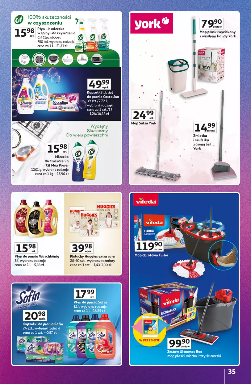 Gazetka promocyjna Auchan - Gazetka Znane Marki Hipermarket Auchan - ważna 23.04 do 30.04.2026 - strona 35 - produkty: Cif, Huggies, Mleczko, Mop, Pieluchy, Płyn do prania, Por, Szufelka