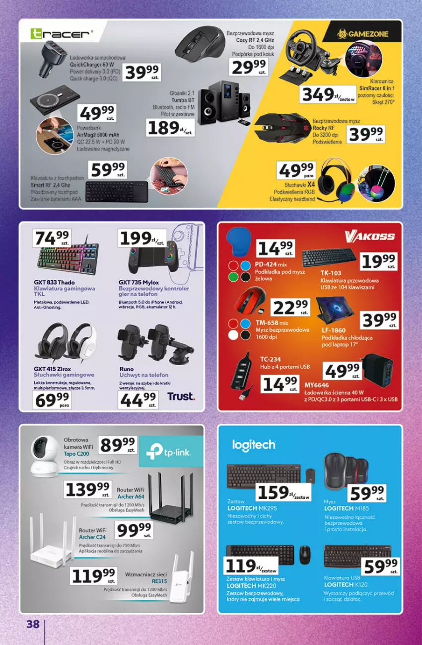 Gazetka promocyjna Auchan - Gazetka Znane Marki Hipermarket Auchan - ważna 23.04 do 30.04.2026 - strona 38 - produkty: Acer, Akumulator, Głośnik, HP, Kamera, Klawiatura, Mobil, Mysz, Obraz, Podkład, Podkładka, Podkładka pod mysz, Por, Powerbank, Router, Silan, Tera, Top, Tran, Warka