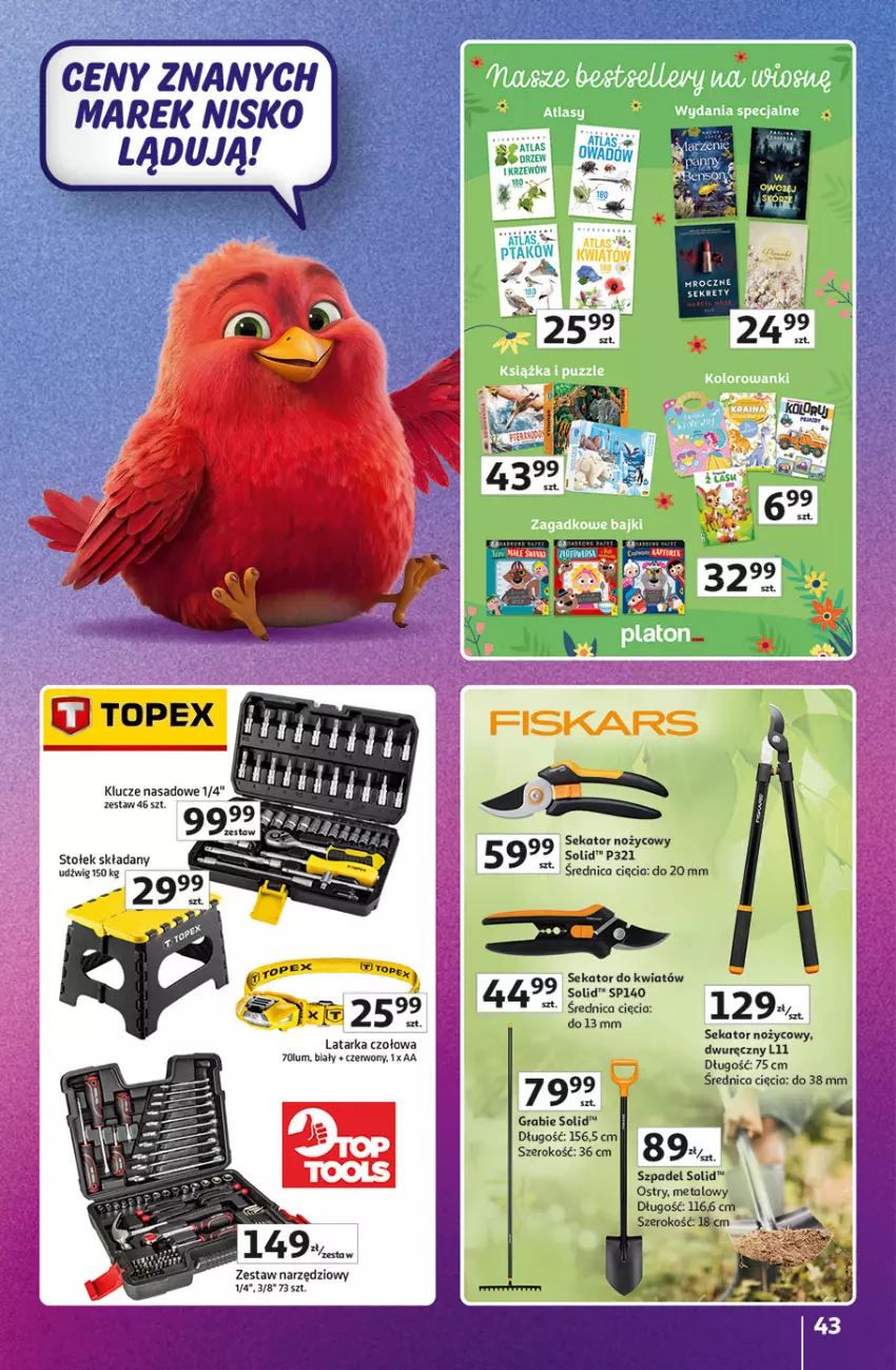 Gazetka promocyjna Auchan - Gazetka Znane Marki Hipermarket Auchan - ważna 23.04 do 30.04.2026 - strona 43 - produkty: Dźwig, Gra, Kret, Latarka, Latarka czołowa, Noż, Sekator, Stołek, Tarka, Zestaw narzędzi