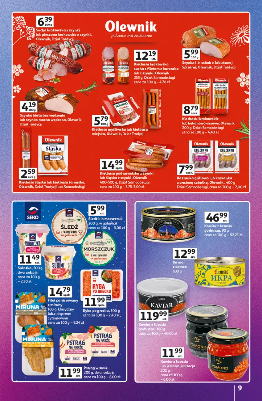 Gazetka promocyjna Auchan - Gazetka Znane Marki Hipermarket Auchan - ważna 23.04 do 30.04.2026 - strona 9 - produkty: Filet panierowany, Gala, Kasza, Kaszanka, Pieprz, Pstrąg, Ryba, Sałat, Sałatka, Sos