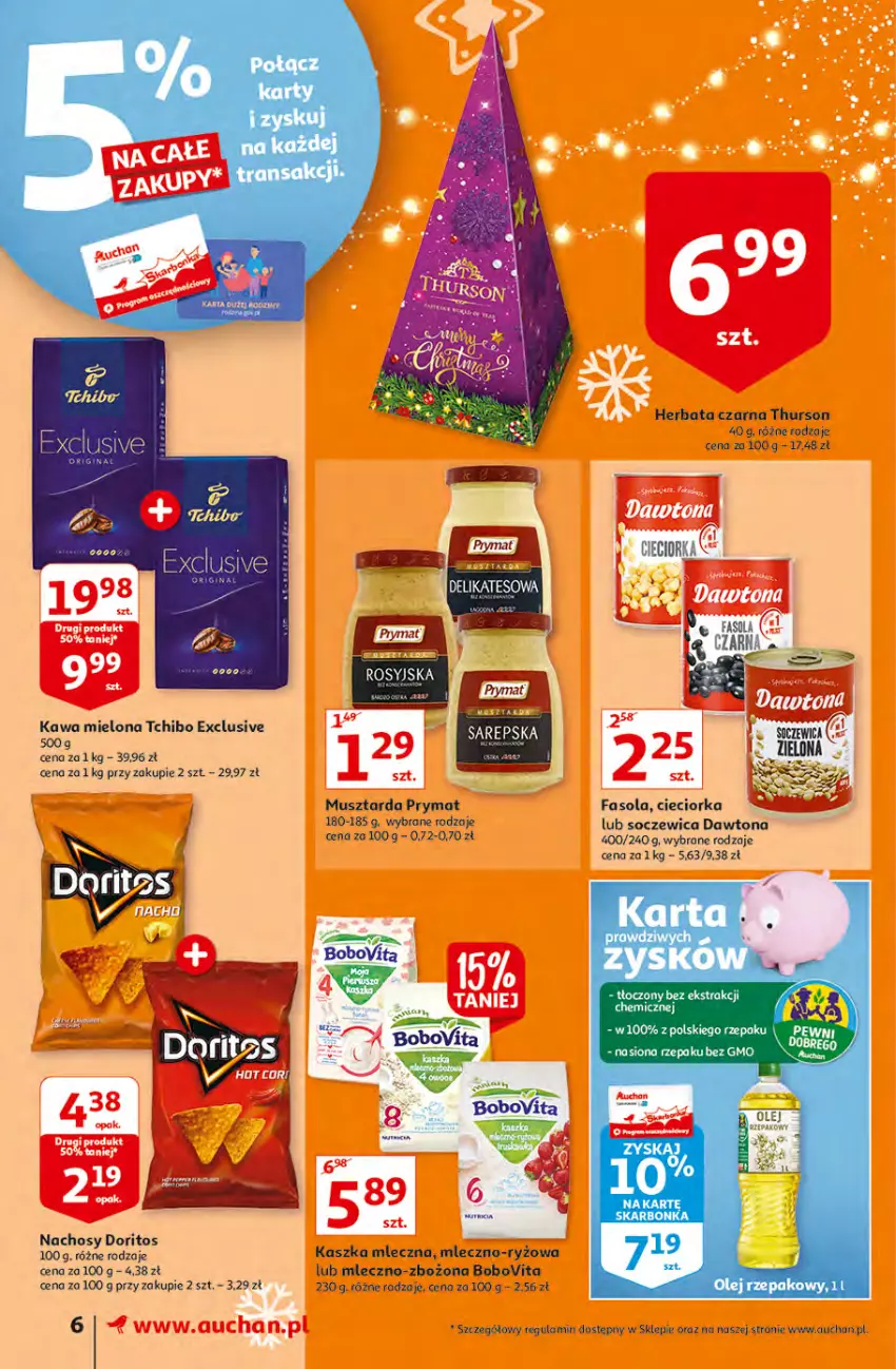 Gazetka promocyjna Auchan - Magia cenowa Supermarkety - ważna 18.11 do 24.11.2021 - strona 6 - produkty: BoboVita, Cieciorka, Dawtona, Fa, Fasola, Herbata, Herbata czarna, Kawa, Kawa mielona, Mus, Musztarda, Olej, Olej rzepakowy, Orka, Prymat, Ryż, Tchibo, Tran