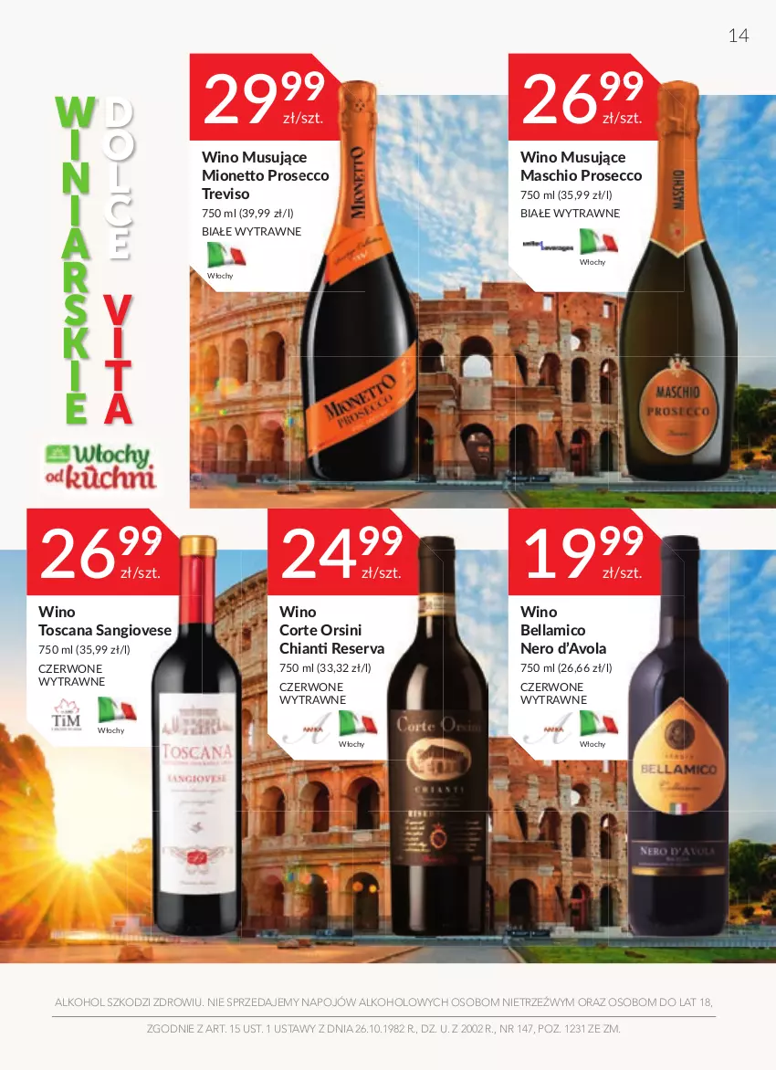 Gazetka promocyjna Stokrotka - Katalog Sylwester - ważna 29.12.2022 do 11.01.2023 - strona 14 - produkty: Bell, Bella, Chia, Chianti, Mionetto, Mus, Prosecco, Ser, Wino, Wino musujące