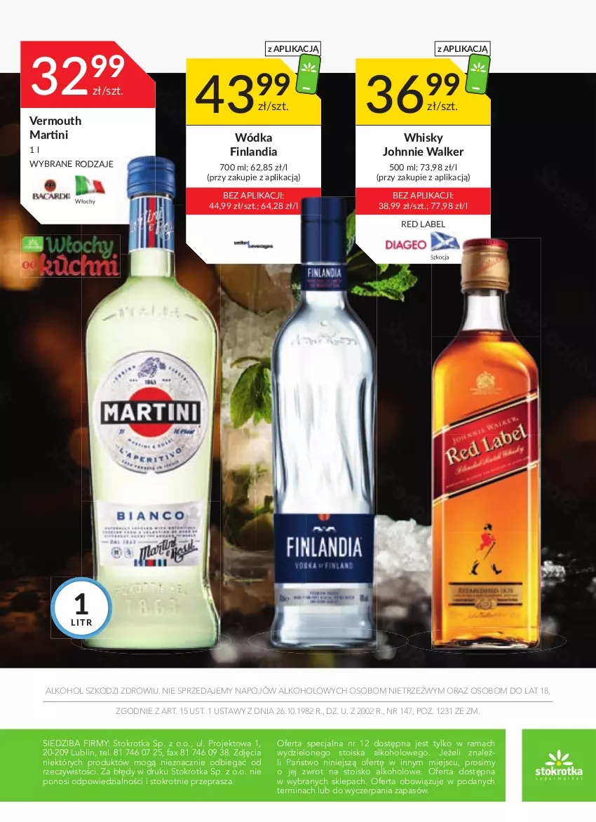 Gazetka promocyjna Stokrotka - Katalog Sylwester - ważna 29.12.2022 do 11.01.2023 - strona 20 - produkty: Fa, Finlandia, Johnnie Walker, Koc, Martini, Rama, Vermouth, Whisky, Wódka