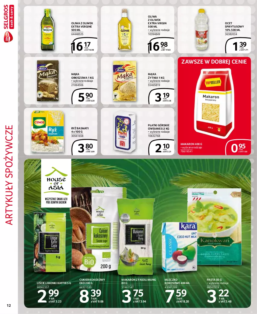 Gazetka promocyjna Selgros - Extra Oferta - ważna 01.07 do 31.07.2021 - strona 12 - produkty: Artykuły spożywcze, Cukier, Fa, Fasoli mung, Gin, Kokos, Mąka, Makaron, Mleczko, Ocet, Oliwa z oliwek, Ryż, Ryż basmati