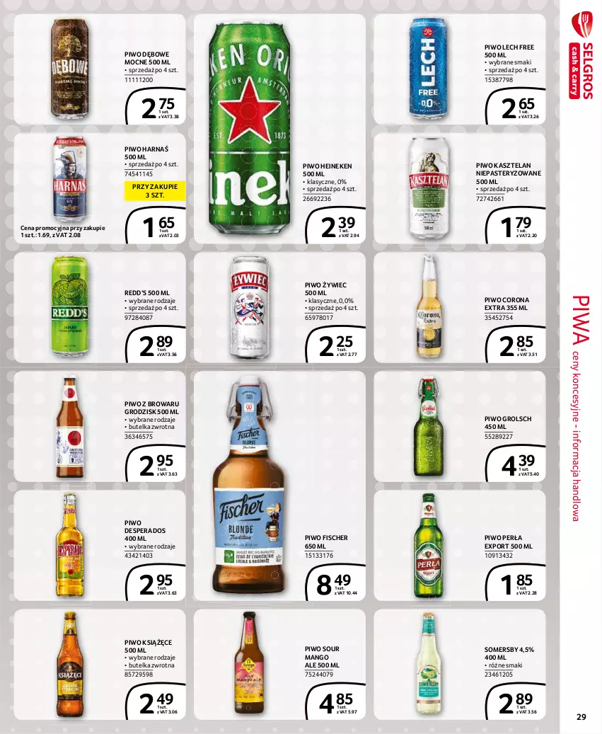 Gazetka promocyjna Selgros - Extra Oferta - ważna 01.07 do 31.07.2021 - strona 29 - produkty: Corona Extra, Desperados, Harnaś, Heineken, Kasztelan, Książęce, Mango, Perła, Piwa, Piwo, Por, Somersby