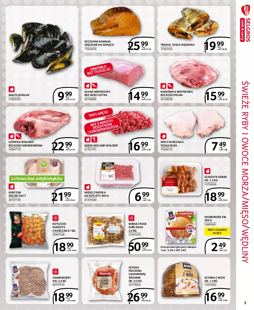 Gazetka promocyjna Selgros - Extra Oferta - ważna 01.07 do 31.07.2021 - strona 3 - produkty: Burger, Hamburger, Karkówka wieprzowa, Kawa, Kebab, Kotlet, Kurczak, Małże, Mięso, Mięso mielone, Mięso z indyka, Nuggets z kurczaka, Owoce, Owoce morza, Piec, Ryby i owoce morza, Schab wieprzowy, Szynka, Tusz, Udo z kurczaka, Zupa