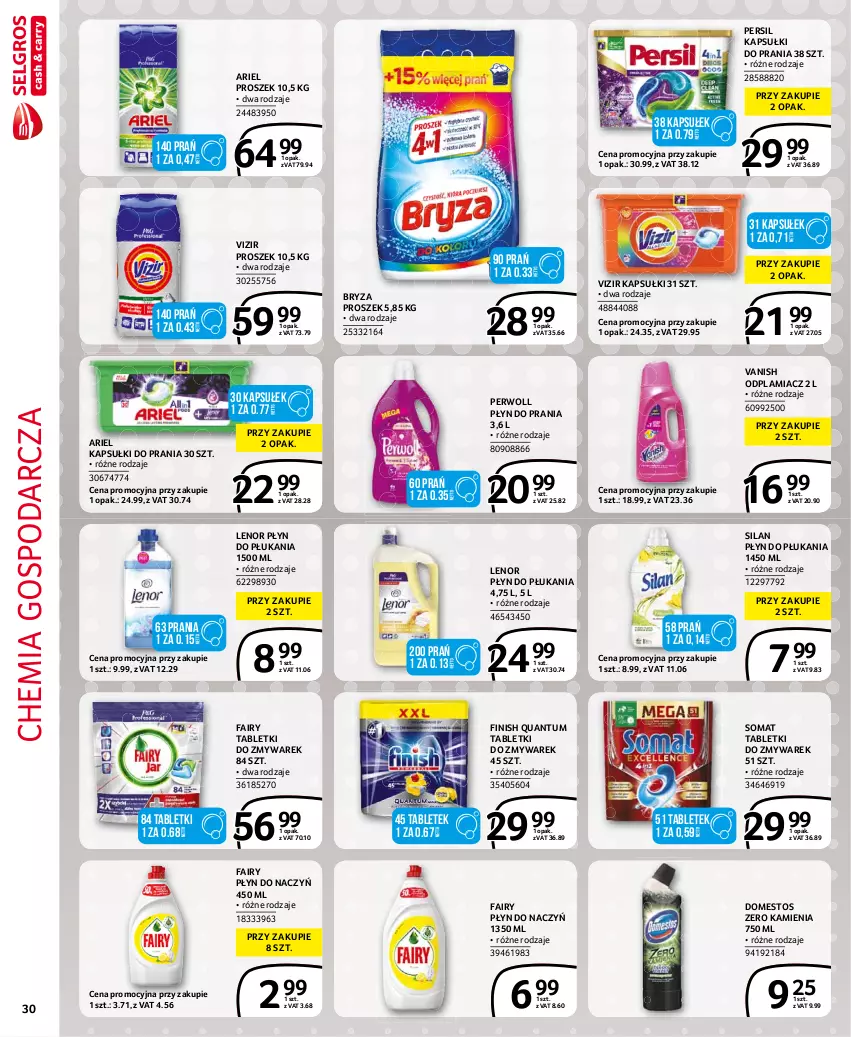 Gazetka promocyjna Selgros - Extra Oferta - ważna 01.07 do 31.07.2021 - strona 30 - produkty: Ariel, Bryza, Domestos, Fa, Fairy, Finish, Kapsułki do prania, Lenor, Odplamiacz, Persil, Perwoll, Płyn do płukania, Płyn do prania, Silan, Somat, Tablet, Vanish, Vizir