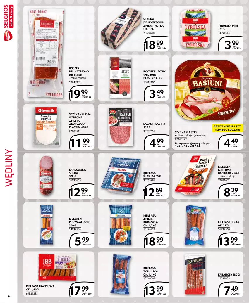 Gazetka promocyjna Selgros - Extra Oferta - ważna 01.07 do 31.07.2021 - strona 4 - produkty: Boczek, Gra, Grill, Kabanos, Kiełbasa, Kiełbasa śląska, Kiełbasa z piersi kurczaka, Kurczak, Rama, Salami, Szynka, Szynka delikatesowa, Wawel