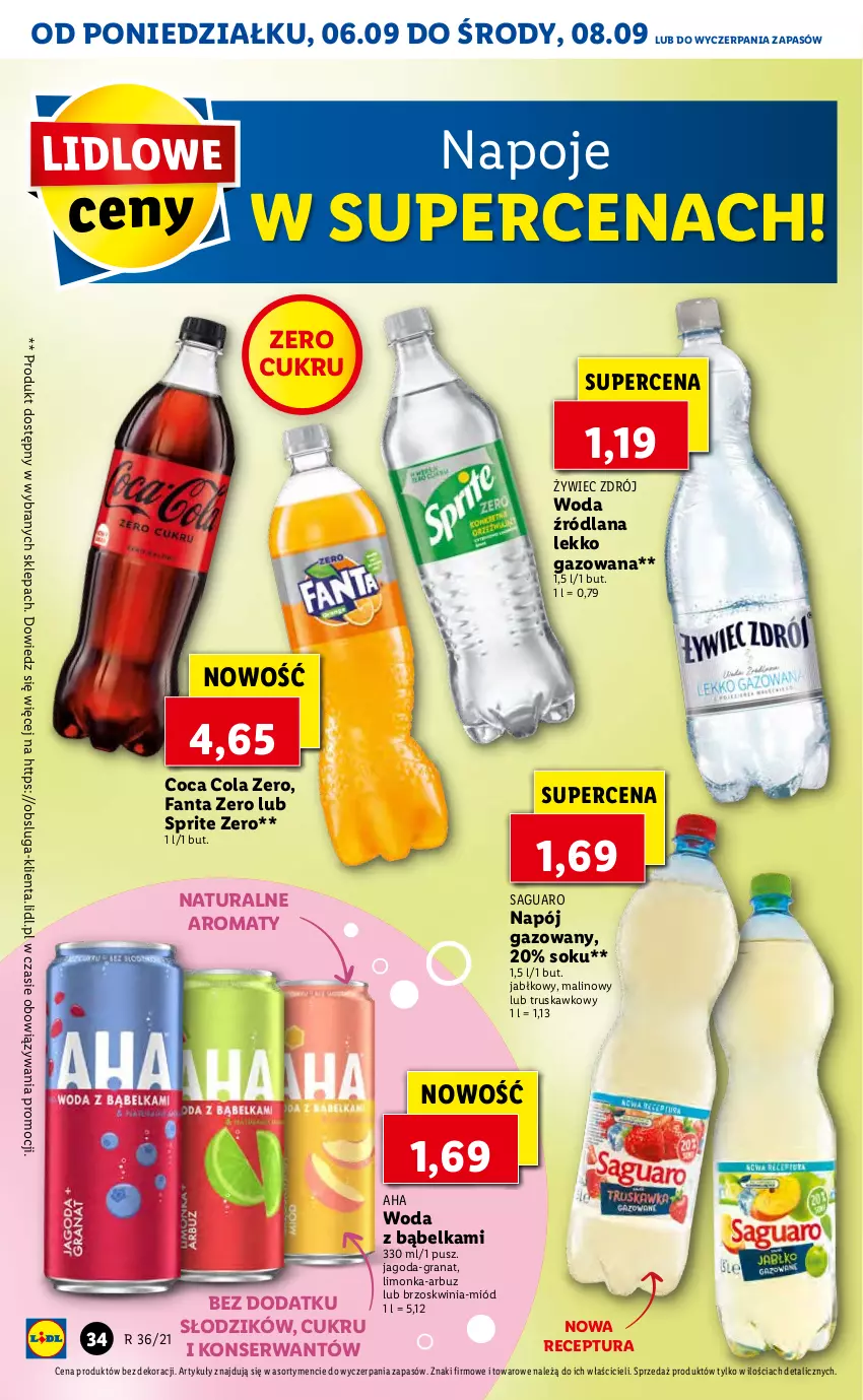 Gazetka promocyjna Lidl - GAZETKA - ważna 06.09 do 08.09.2021 - strona 34 - produkty: Arbuz, Fa, Fanta, Gra, Granat, LANA, Limonka, Miód, Napój, Napój gazowany, Napoje, Ser, Sok, Sprite, Woda