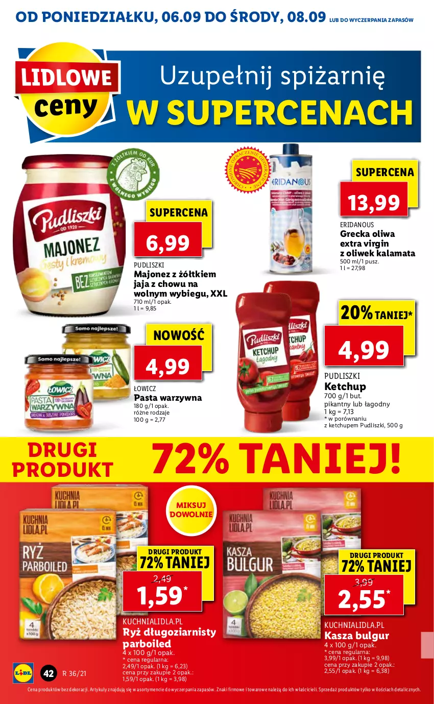 Gazetka promocyjna Lidl - GAZETKA - ważna 06.09 do 08.09.2021 - strona 42 - produkty: Bulgur, Gin, Jaja, Kasza, Ketchup, Kuchnia, LG, Majonez, Pasta warzywna, Por, Pudliszki, Ryż