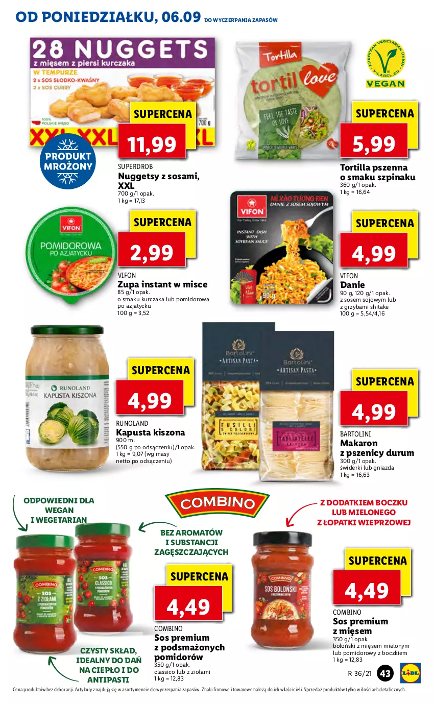 Gazetka promocyjna Lidl - GAZETKA - ważna 06.09 do 08.09.2021 - strona 43 - produkty: Kurczak, Makaron, Rum, Runoland, Sos, Szpinak, Tortilla, Zupa