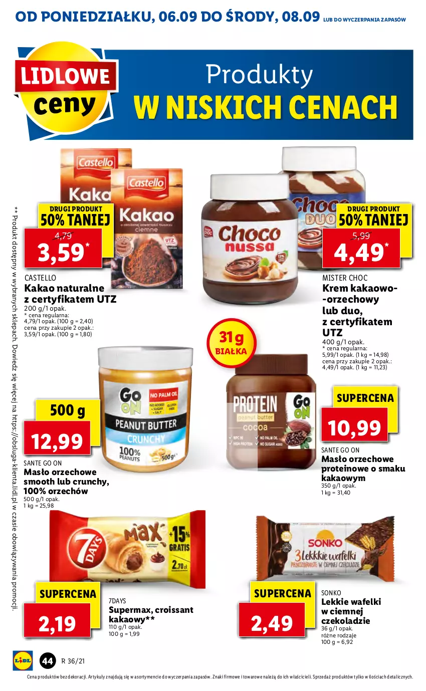 Gazetka promocyjna Lidl - GAZETKA - ważna 06.09 do 08.09.2021 - strona 44 - produkty: Croissant, Kakao, Masło, Masło orzechowe, Sante, Sonko