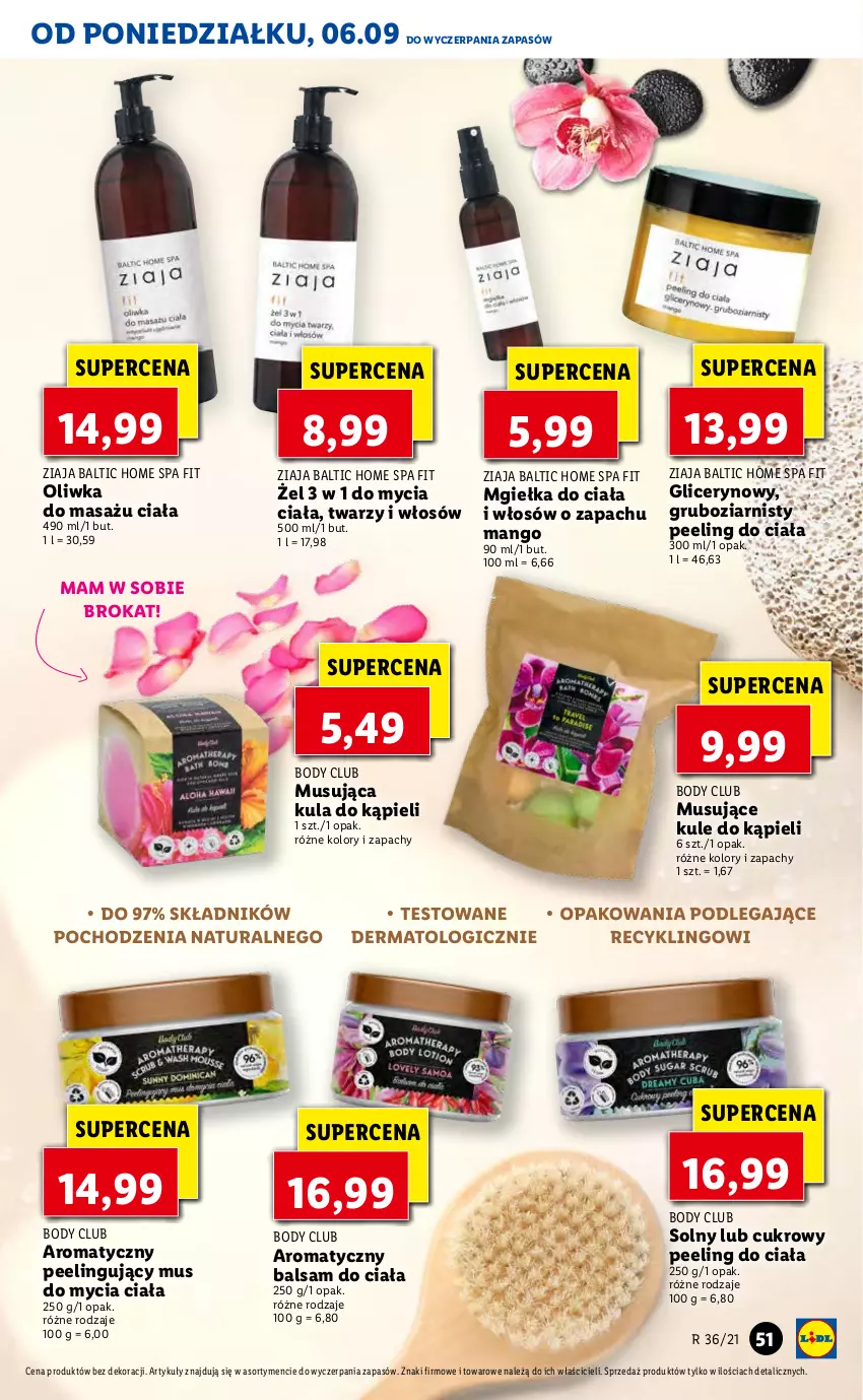 Gazetka promocyjna Lidl - GAZETKA - ważna 06.09 do 08.09.2021 - strona 51 - produkty: Balsam do ciała, Body, Cukrowy peeling, Kula do kąpieli, Mango, Mus, Mus do mycia ciała, Peeling, Ziaja