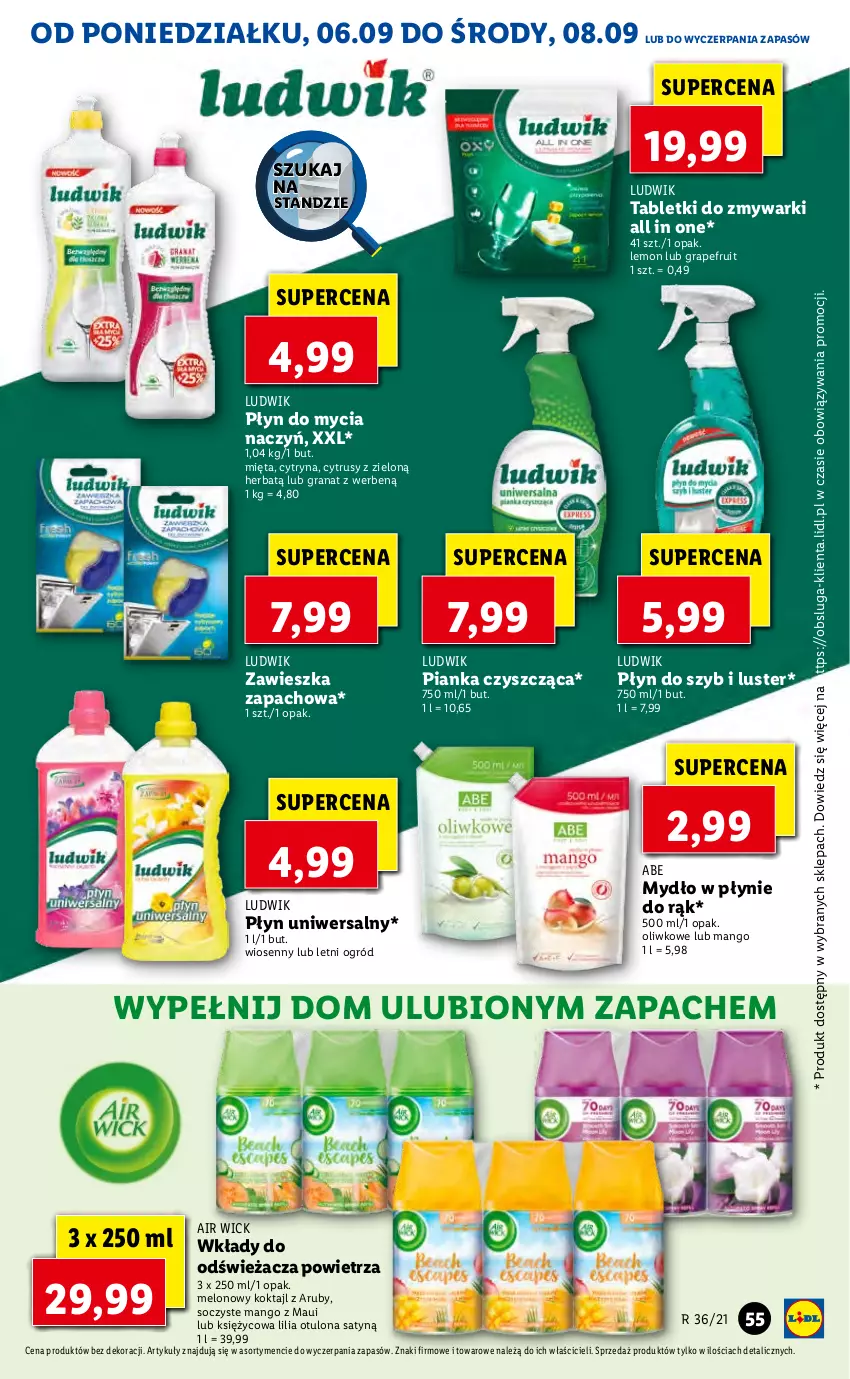 Gazetka promocyjna Lidl - GAZETKA - ważna 06.09 do 08.09.2021 - strona 55 - produkty: Air Wick, Do mycia naczyń, Gra, Granat, Ludwik, Mango, Melon, Mięta, Mydło, Mydło w płynie, Ogród, Płyn do mycia, Płyn do mycia naczyń, Płyn do szyb, Tablet, Tabletki do zmywarki, Zmywarki