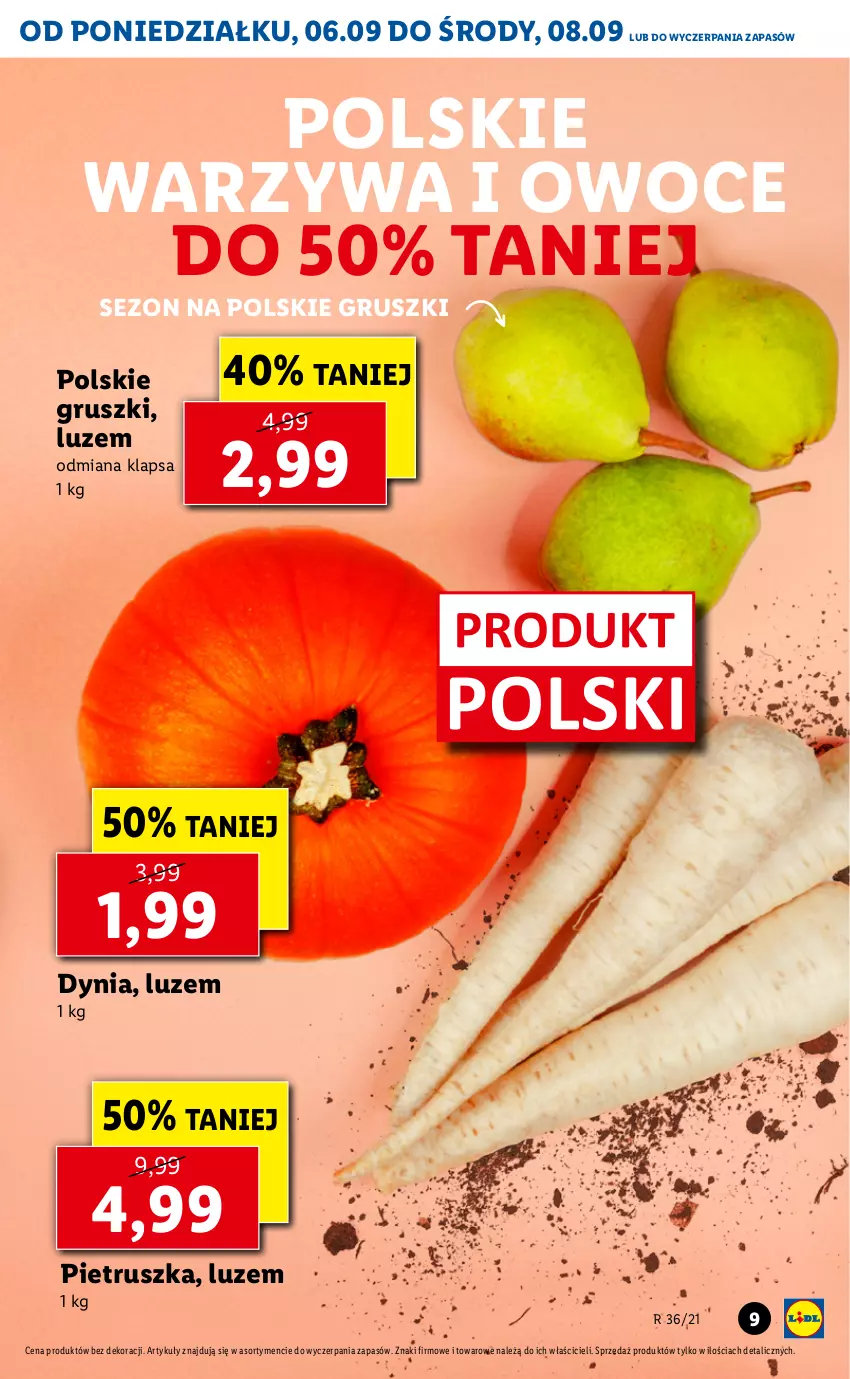 Gazetka promocyjna Lidl - GAZETKA - ważna 06.09 do 08.09.2021 - strona 9 - produkty: Gruszki, Owoce, Pietruszka, Warzywa, Warzywa i owoce