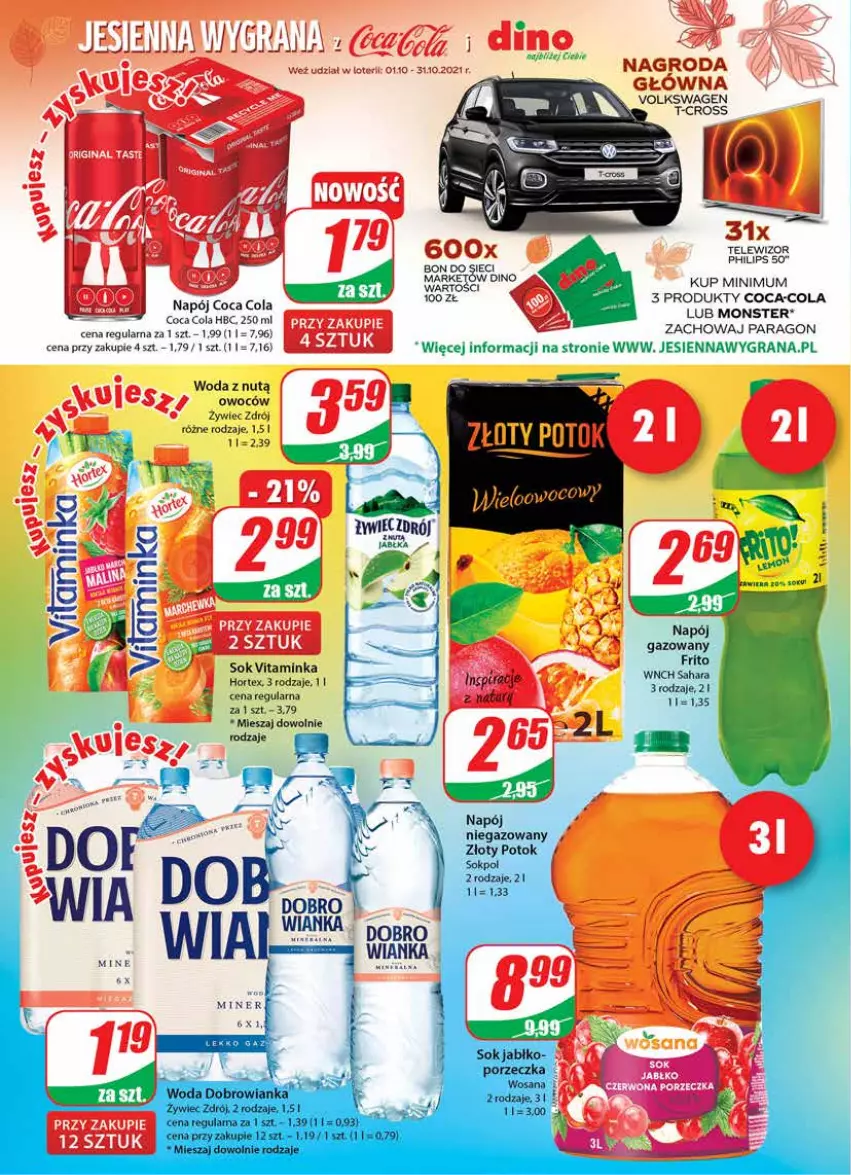 Gazetka promocyjna Dino - Gazetka - ważna 27.10 do 02.11.2021 - strona 2 - produkty: Coca-Cola, Gra, Hortex, Inka, JBL, Napój, Napój gazowany, Sok, Telewizor, Woda