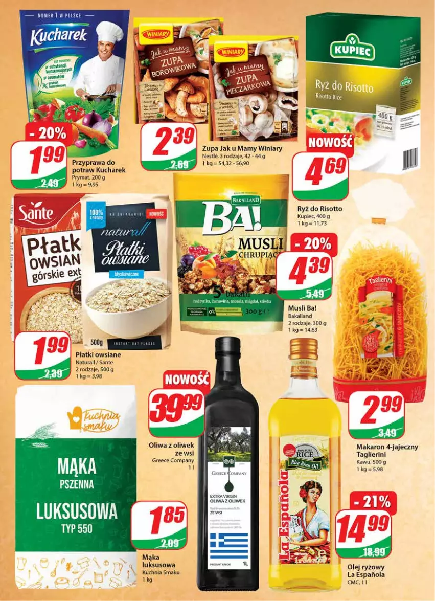 Gazetka promocyjna Dino - Gazetka - ważna 27.10 do 02.11.2021 - strona 6 - produkty: Ba!, Bakalland, Gin, Kucharek, Kuchnia, Kupiec, Mąka, Makaron, Mus, Olej, Olej ryżowy, Oliwa z oliwek, Piec, Płatki owsiane, Prymat, Przyprawa do potraw, Ryż, Ryż do risotto, Sante, Winiary, Zupa