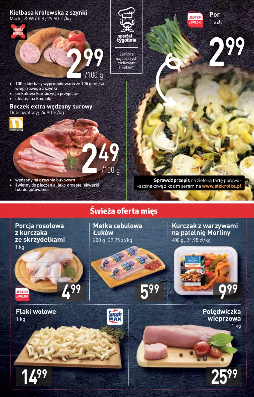 Gazetka promocyjna Stokrotka - Katalog Jesienne Inspiracje - ważna 13.10 do 26.10.2022 - strona 5 - produkty: Boczek, Flaki, Flaki wołowe, Kiełbasa, Kurczak, Morliny, Piec, Polędwiczka wieprzowa, Por, Ser, Szpinak, Warzywa