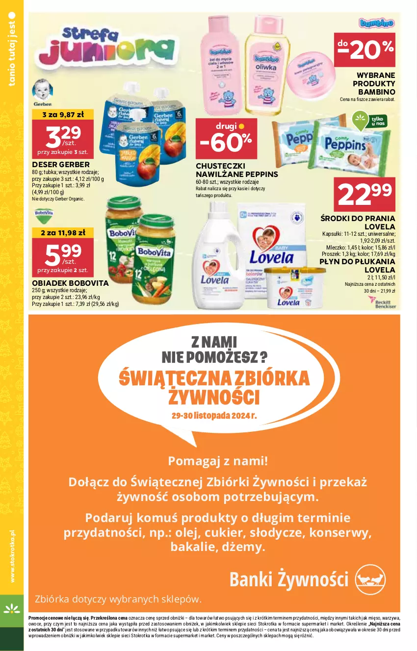 Gazetka promocyjna Stokrotka - Supermarket Opole/Radom - ważna 21.11 do 27.11.2024 - strona 14 - produkty: BoboVita, Chusteczki, Cukier, Deser, Dżem, Gerber, Lovela, Mięso, Olej, Owoce, Płyn do płukania, Ser, Top, Warzywa