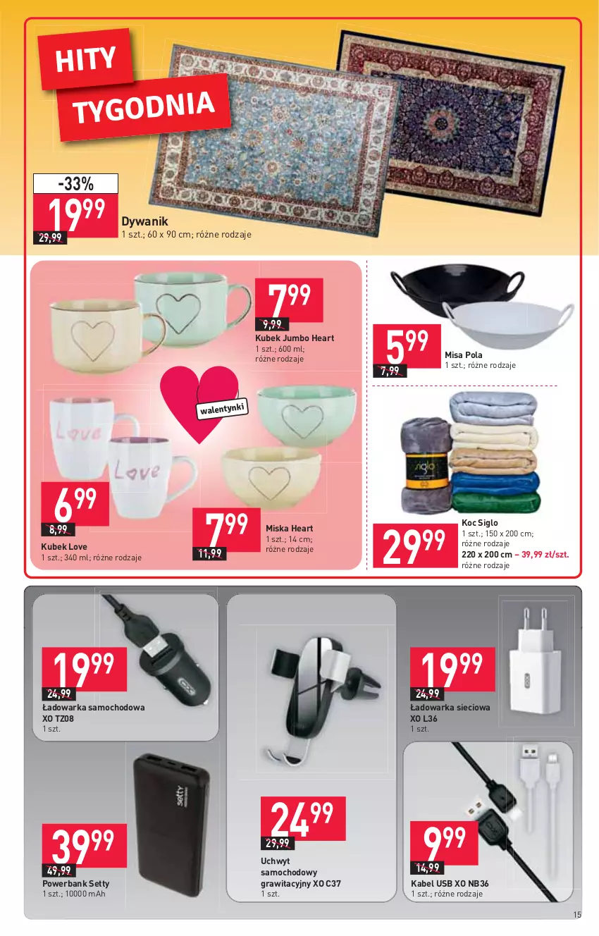 Gazetka promocyjna Stokrotka - Supermarket - ważna 11.02 do 17.02.2021 - strona 15 - produkty: Dywan, Dywanik, Gra, Kabel USB, Koc, Kubek, Miska, Powerbank, Warka