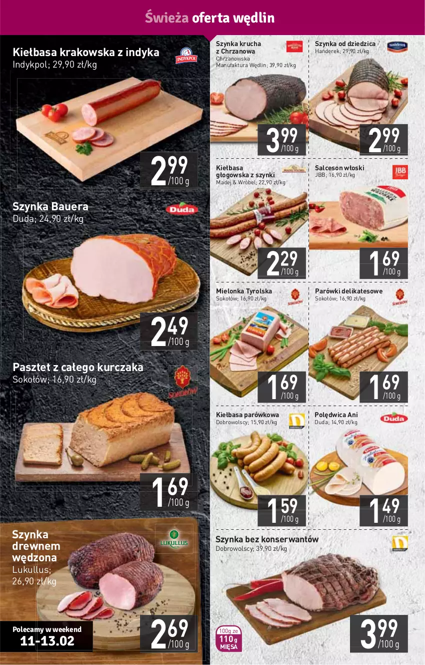 Gazetka promocyjna Stokrotka - Supermarket - ważna 11.02 do 17.02.2021 - strona 4 - produkty: Chrzan, Duda, Fa, HP, Kiełbasa, Kiełbasa głogowska, Kiełbasa krakowska, Kurczak, Mielonka tyrolska, Parówki, Pasztet, Polędwica, Salceson, Ser, Sok, Sokołów, Szynka