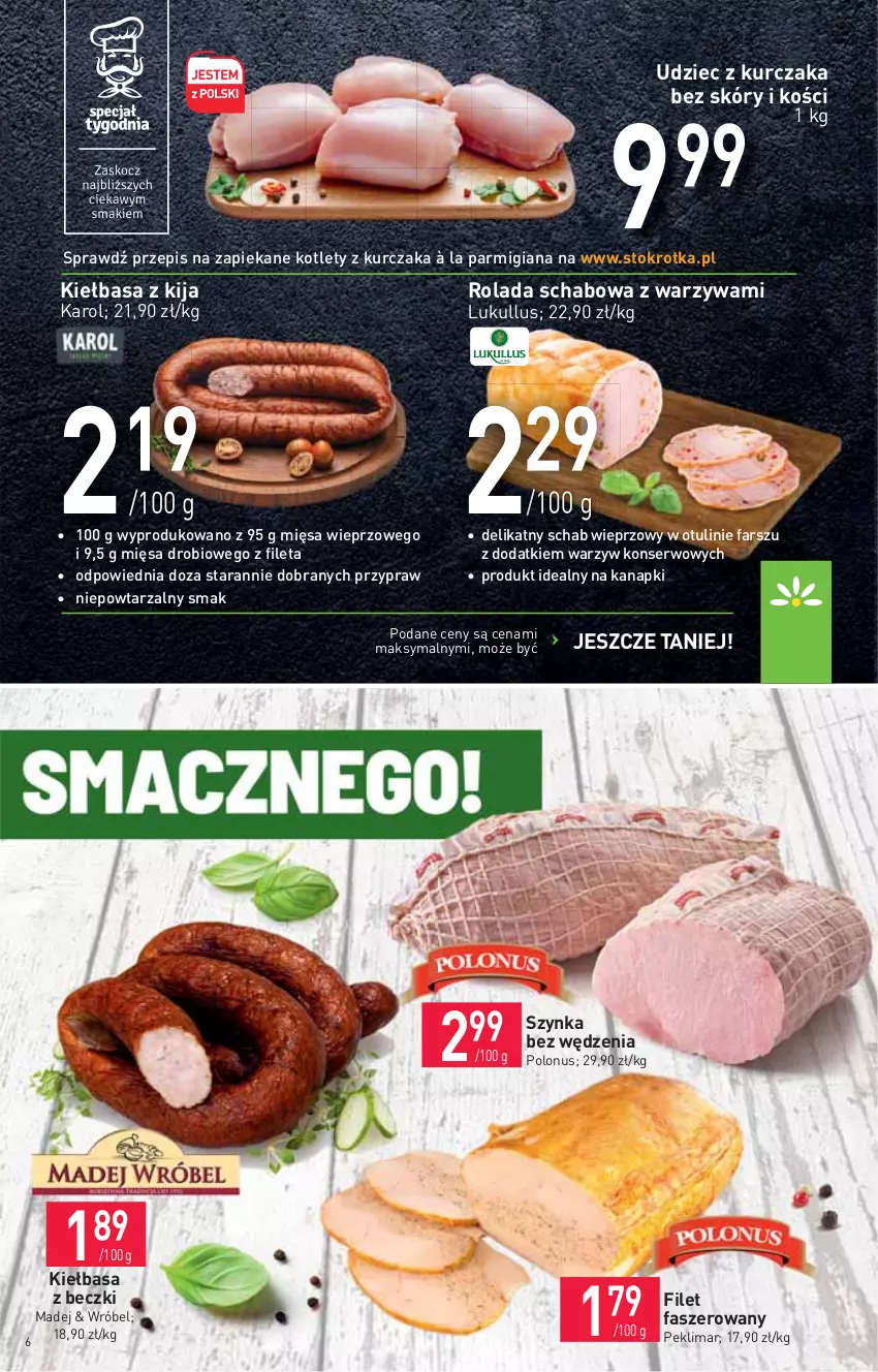 Gazetka promocyjna Stokrotka - Supermarket - ważna 11.02 do 17.02.2021 - strona 6 - produkty: Fa, Kiełbasa, Kotlet, Kurczak, Rolada, Schab wieprzowy, Ser, Szynka, Warzywa