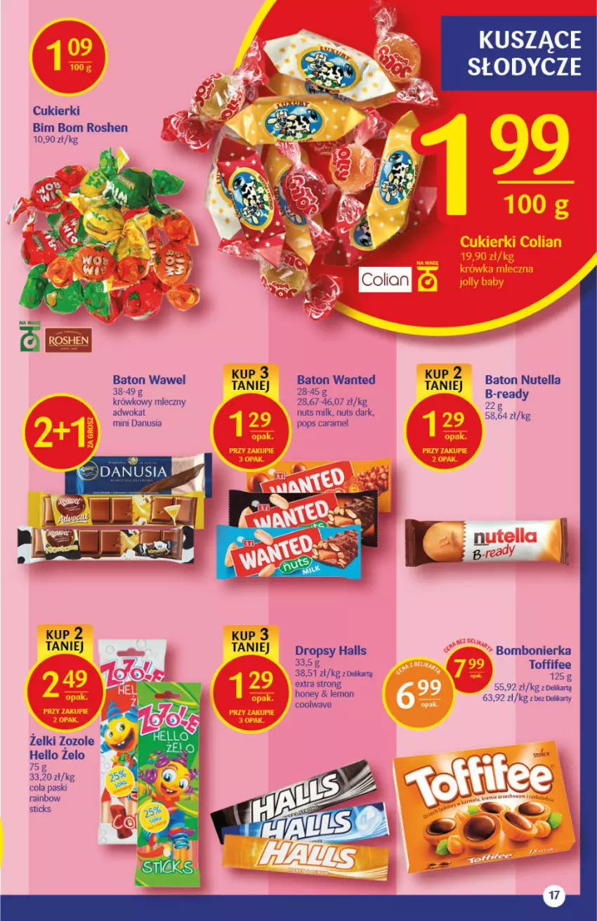 Gazetka promocyjna Delikatesy Centrum - Gazetka Delikatesy Centrum - ważna 29.07 do 04.08.2021 - strona 17 - produkty: Baton, Cukier, Cukierki, Halls, Nutella, Toffifee, Wawel