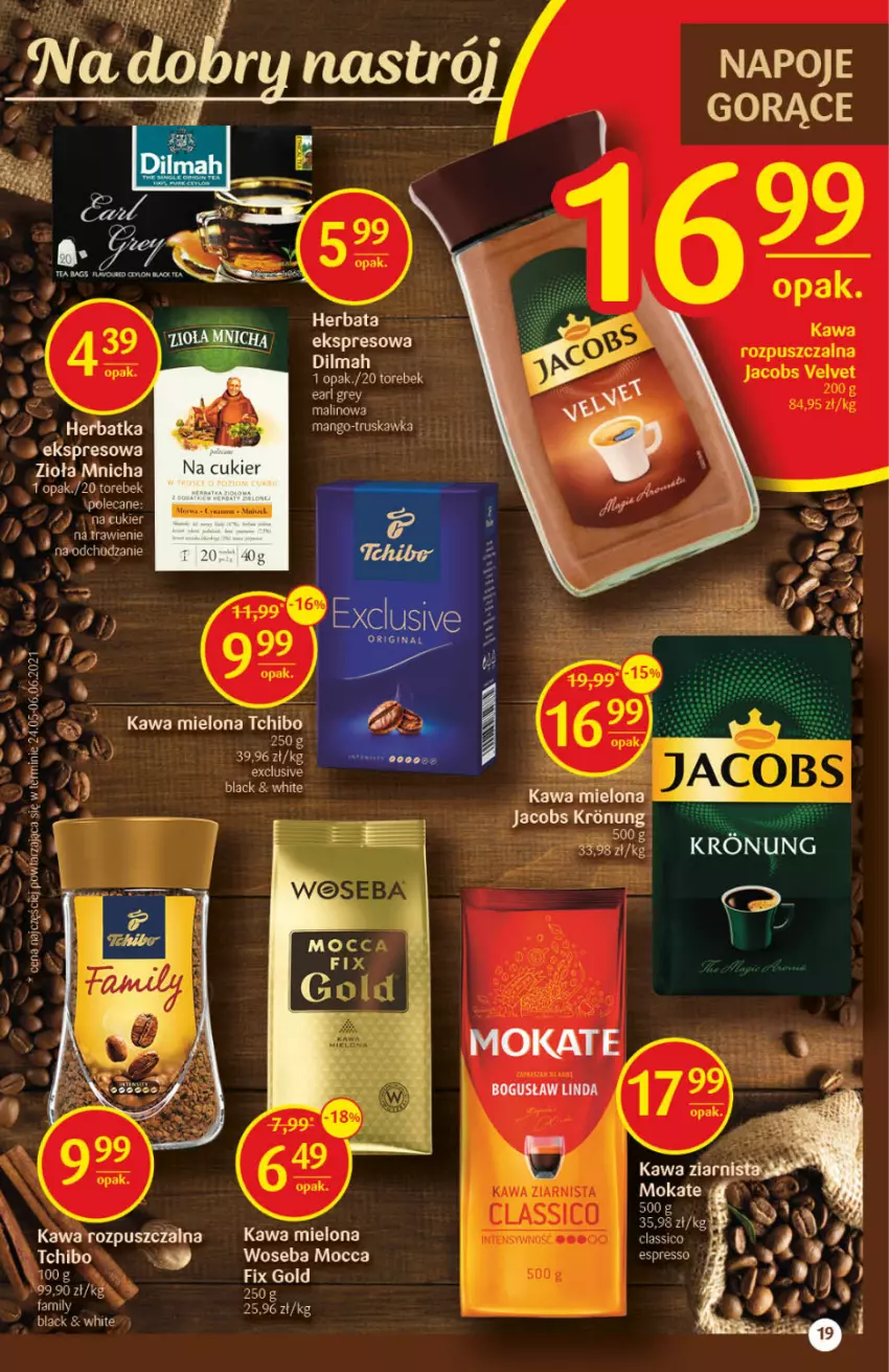 Gazetka promocyjna Delikatesy Centrum - Gazetka Delikatesy Centrum - ważna 29.07 do 04.08.2021 - strona 19 - produkty: Cukier, Herbata, Jacobs, Kawa, Kawa mielona, Kawa ziarnista, Lack, Napoje, Tchibo, Woseba