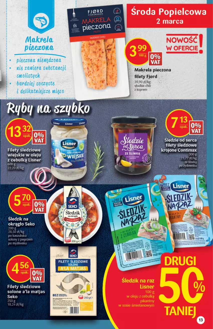 Gazetka promocyjna Delikatesy Centrum - Gazetka DC08 - ważna 24.02 do 02.03.2022 - strona 13 - produkty: Lisner, Matjas, Mięso, Olej, SEKO, Ser