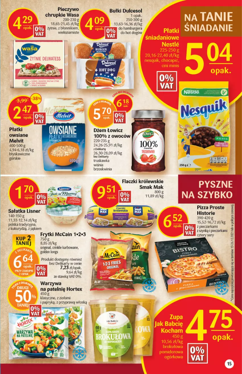 Gazetka promocyjna Delikatesy Centrum - Gazetka DC08 - ważna 24.02 do 02.03.2022 - strona 15 - produkty: Burger, Chrupki, Dżem, Frytki, Gin, Hamburger, Hortex, Hot dog, Królewski, Lisner, McCain, Melvit, Piec, Pieczarka, Pieczywo, Pizza, Sałat, Sałatka, Ser, Warzywa, Wasa