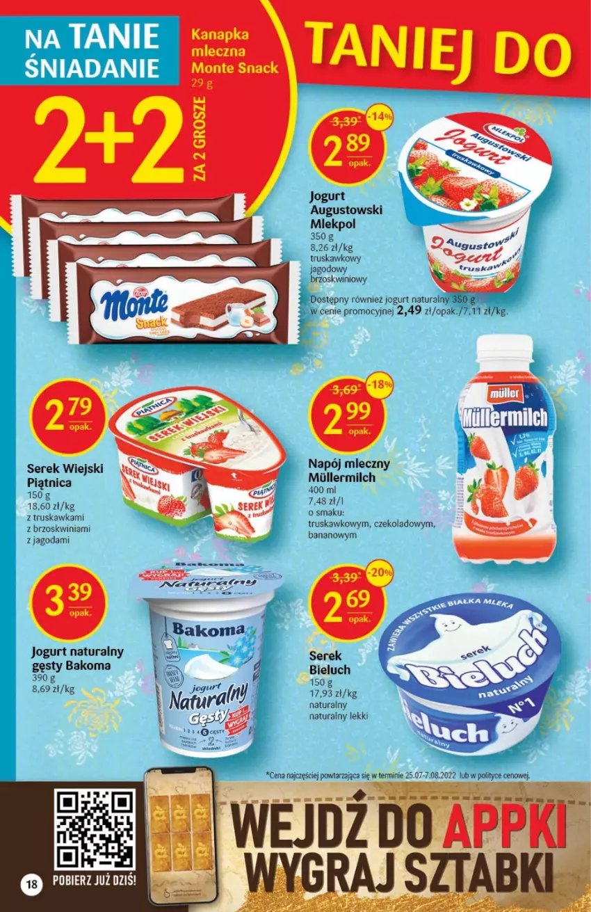 Gazetka promocyjna Delikatesy Centrum - Gazetka DC37 - ważna 22.09 do 28.09.2022 - strona 18 - produkty: Bakoma, Jogurt, Jogurt naturalny, Monte, Napój, Napój mleczny, Piątnica, Ser, Serek, Serek wiejski