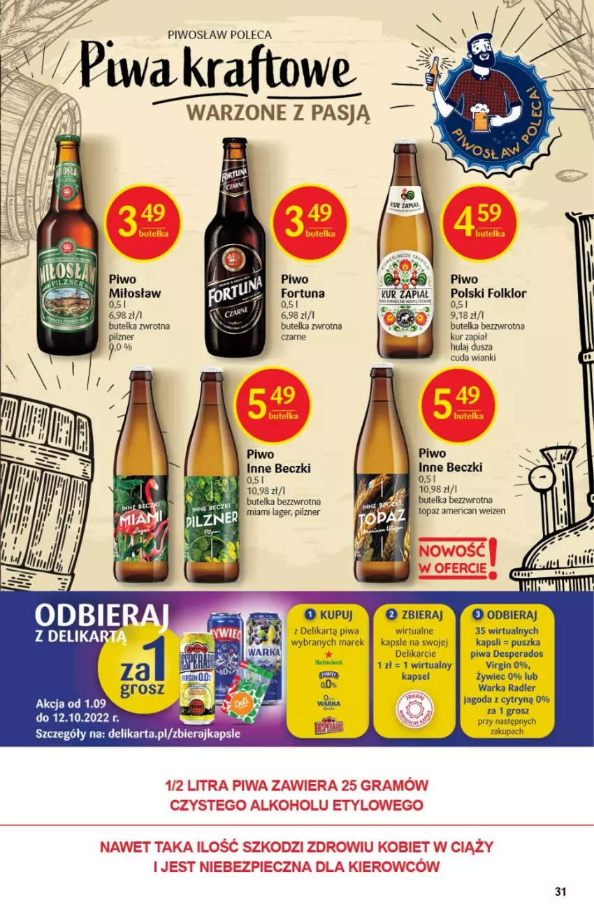 Gazetka promocyjna Delikatesy Centrum - Gazetka DC37 - ważna 22.09 do 28.09.2022 - strona 31 - produkty: Desperados, Fa, Fortuna, Gin, Piwa, Piwo, Radler, Top, Warka