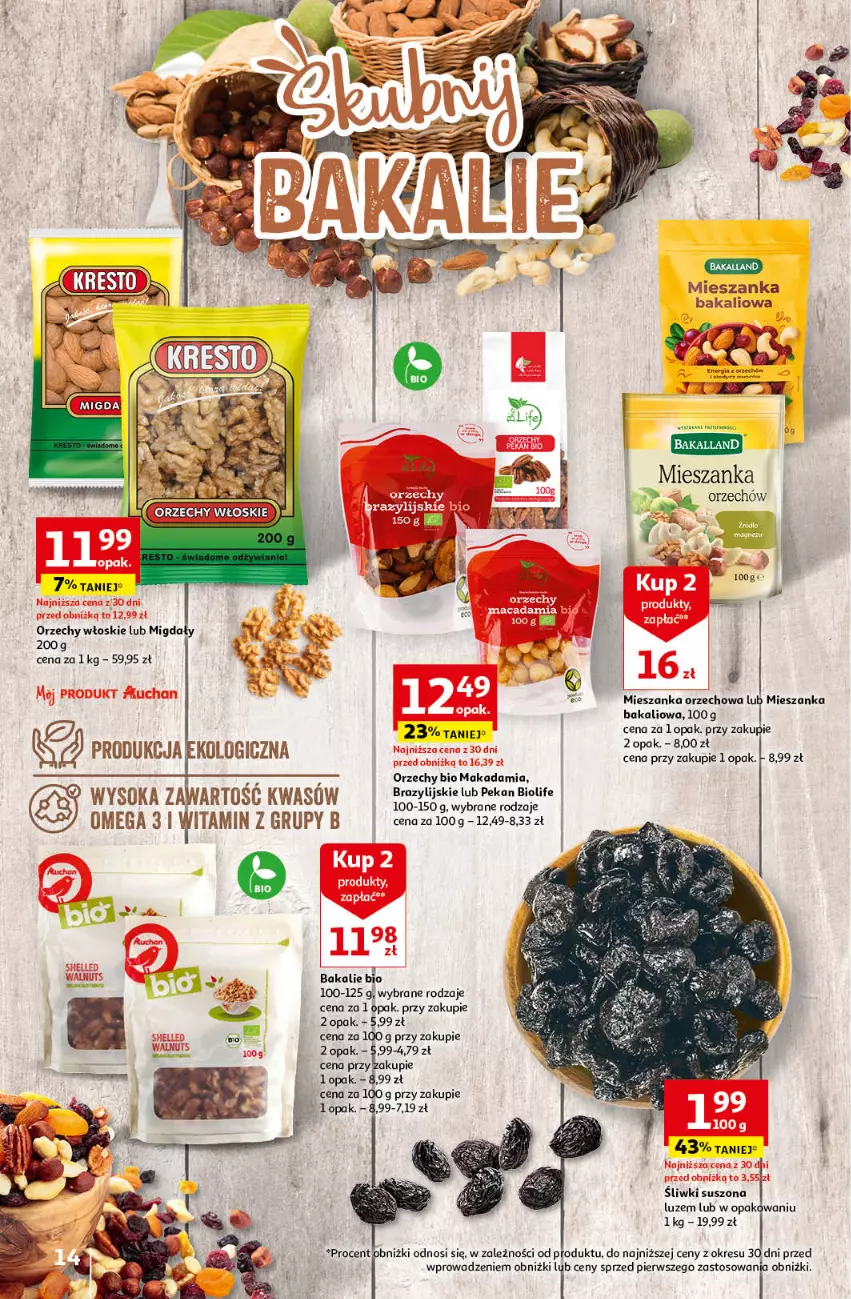 Gazetka promocyjna Auchan - Wielkanoc z najlepszej cenie! Część 1. Hipermarket Auchan - ważna 14.03 do 20.03.2024 - strona 14 - produkty: Mieszanka bakaliowa, Mieszanka orzechowa, Migdały, Orzechy włoskie, Sok