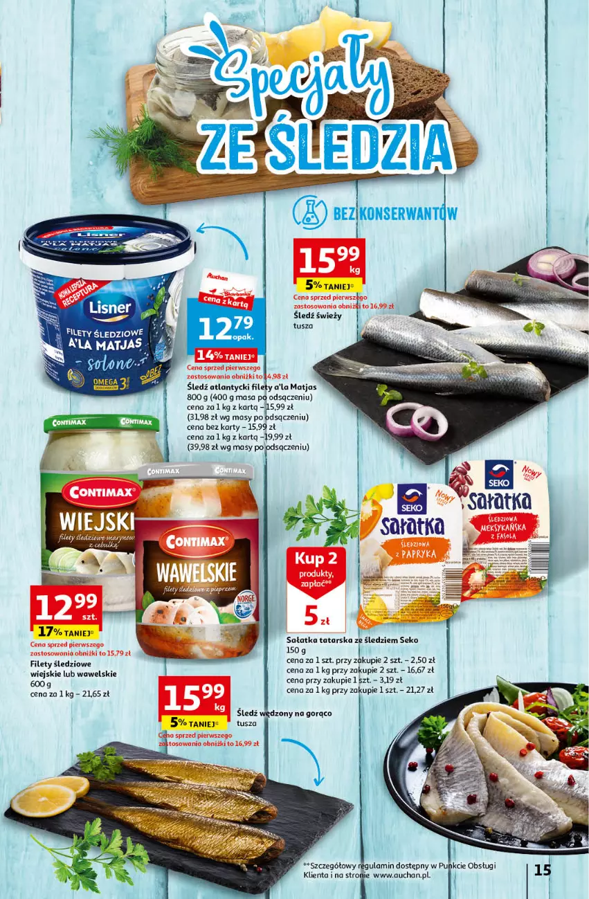 Gazetka promocyjna Auchan - Wielkanoc z najlepszej cenie! Część 1. Hipermarket Auchan - ważna 14.03 do 20.03.2024 - strona 15 - produkty: Matjas, Sałat, Sałatka, SEKO, Tusz, Wawel